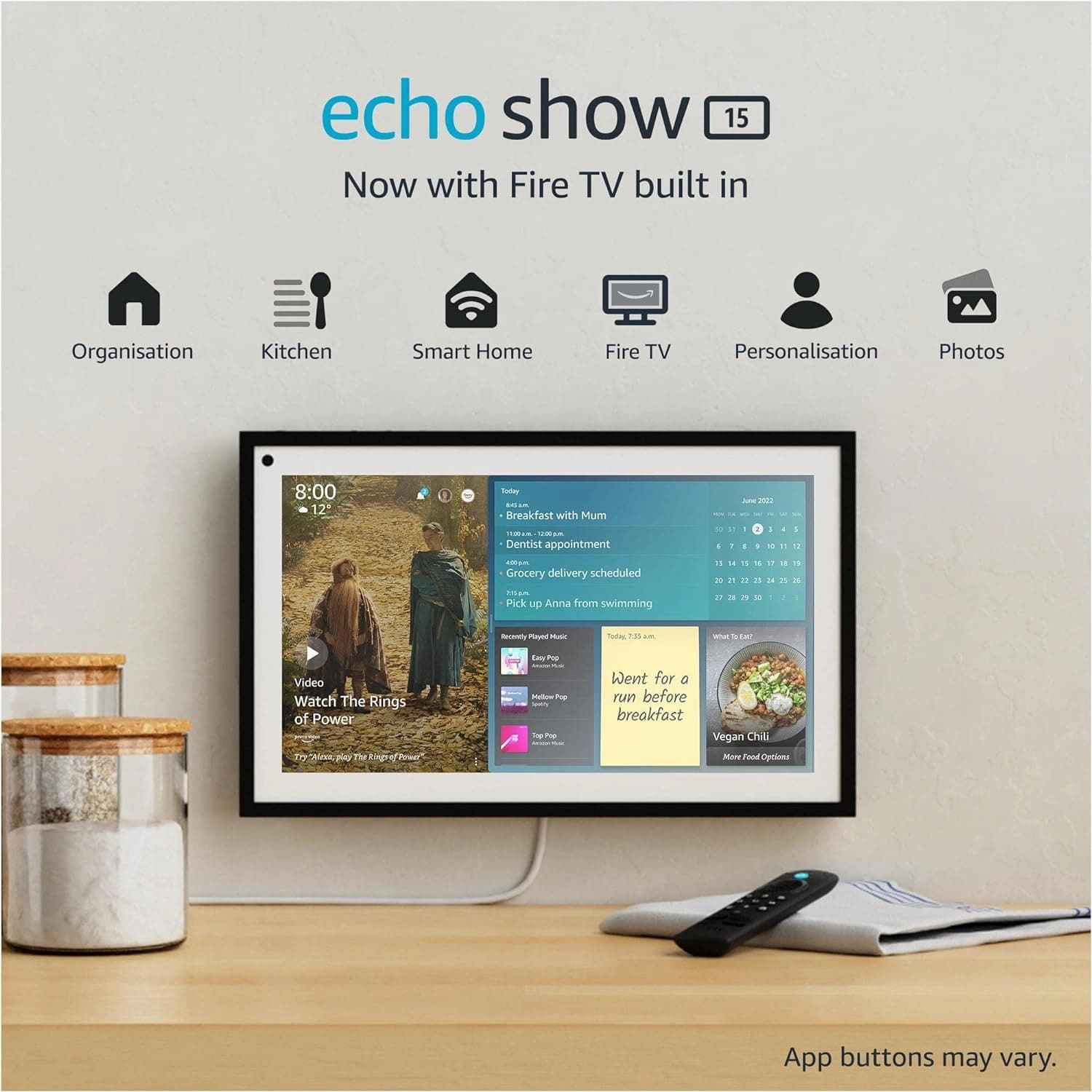 Echo Show 15 with Remote 15.6" Full HD Smart Display with Alexa & Fire TV Integration
