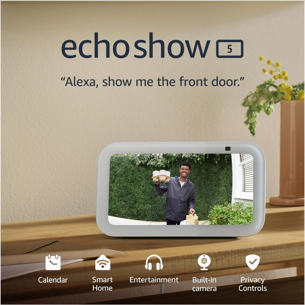 Echo Show 5 (Newest Gen) - Smart Display & Alarm Clock with Clearer Sound, Cloud Blue