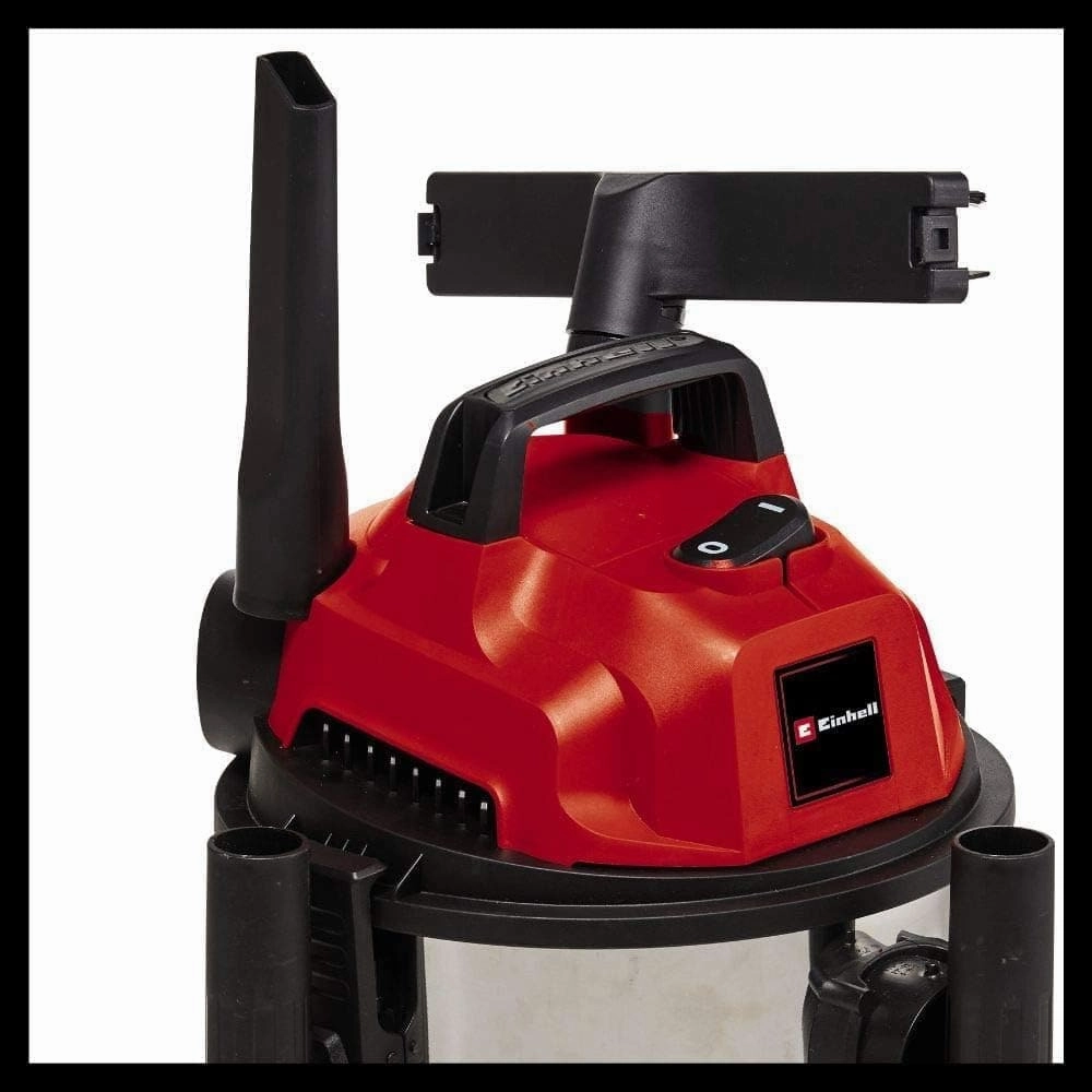 Einhell TC-VC 1820 S Wet and Dry Vacuum Cleaner - 1250 W, 20 L Stainless Steel Tank, Blow Connection, 4 Castors, 36 mm Suction Hose with Extension, Floor Nozzle, and Filters