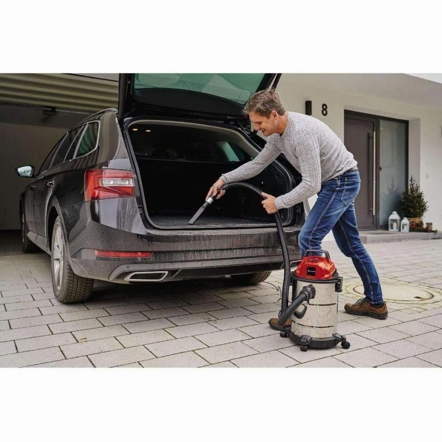 Einhell TC-VC 1820 S Wet and Dry Vacuum Cleaner - 1250 W, 20 L Stainless Steel Tank, Blow Connection, 4 Castors, 36 mm Suction Hose with Extension, Floor Nozzle, and Filters