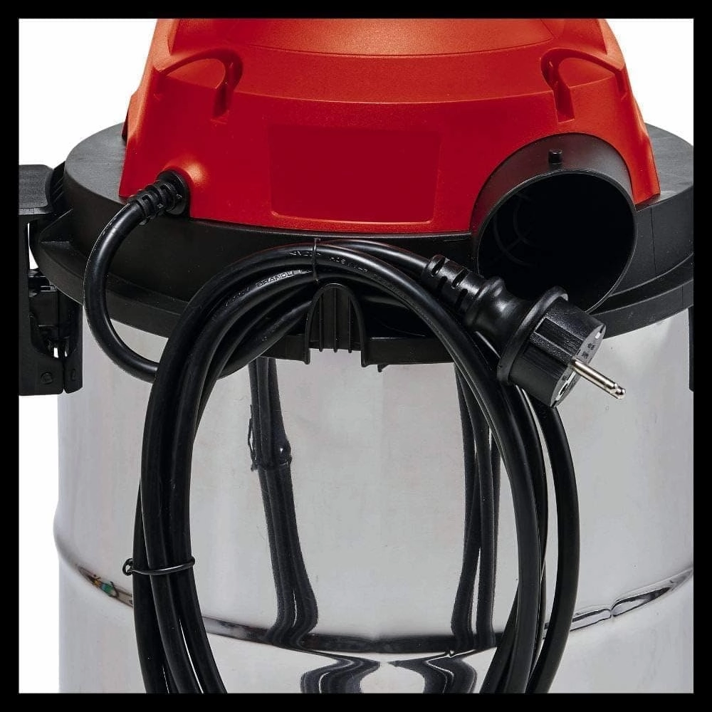 Einhell TC-VC 1820 S Wet and Dry Vacuum Cleaner - 1250 W, 20 L Stainless Steel Tank, Blow Connection, 4 Castors, 36 mm Suction Hose with Extension, Floor Nozzle, and Filters