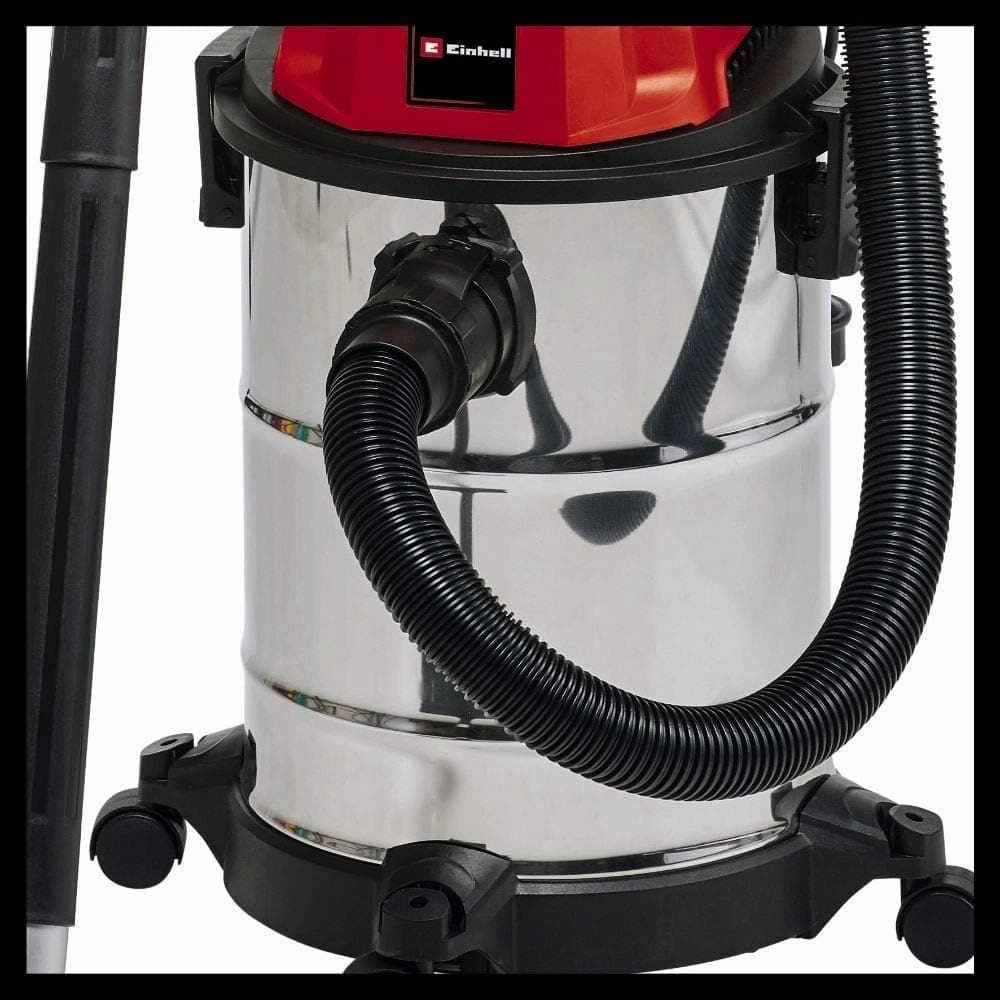 Einhell TC-VC 1820 S Wet and Dry Vacuum Cleaner - 1250 W, 20 L Stainless Steel Tank, Blow Connection, 4 Castors, 36 mm Suction Hose with Extension, Floor Nozzle, and Filters