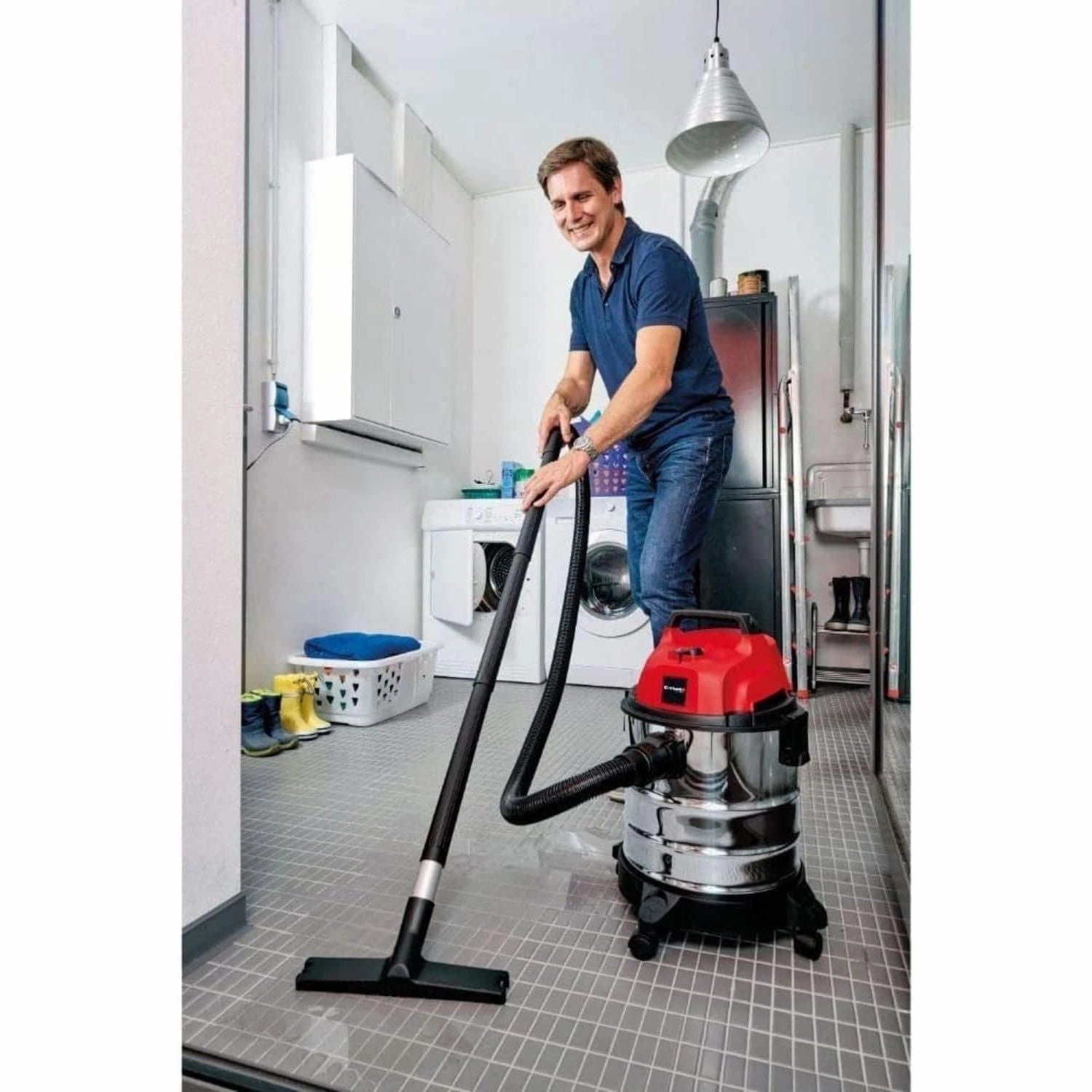 Einhell TC-VC 1820 S Wet and Dry Vacuum Cleaner - 1250 W, 20 L Stainless Steel Tank, Blow Connection, 4 Castors, 36 mm Suction Hose with Extension, Floor Nozzle, and Filters