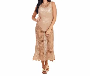 Eldridge Crochet Midi Dress In Tan