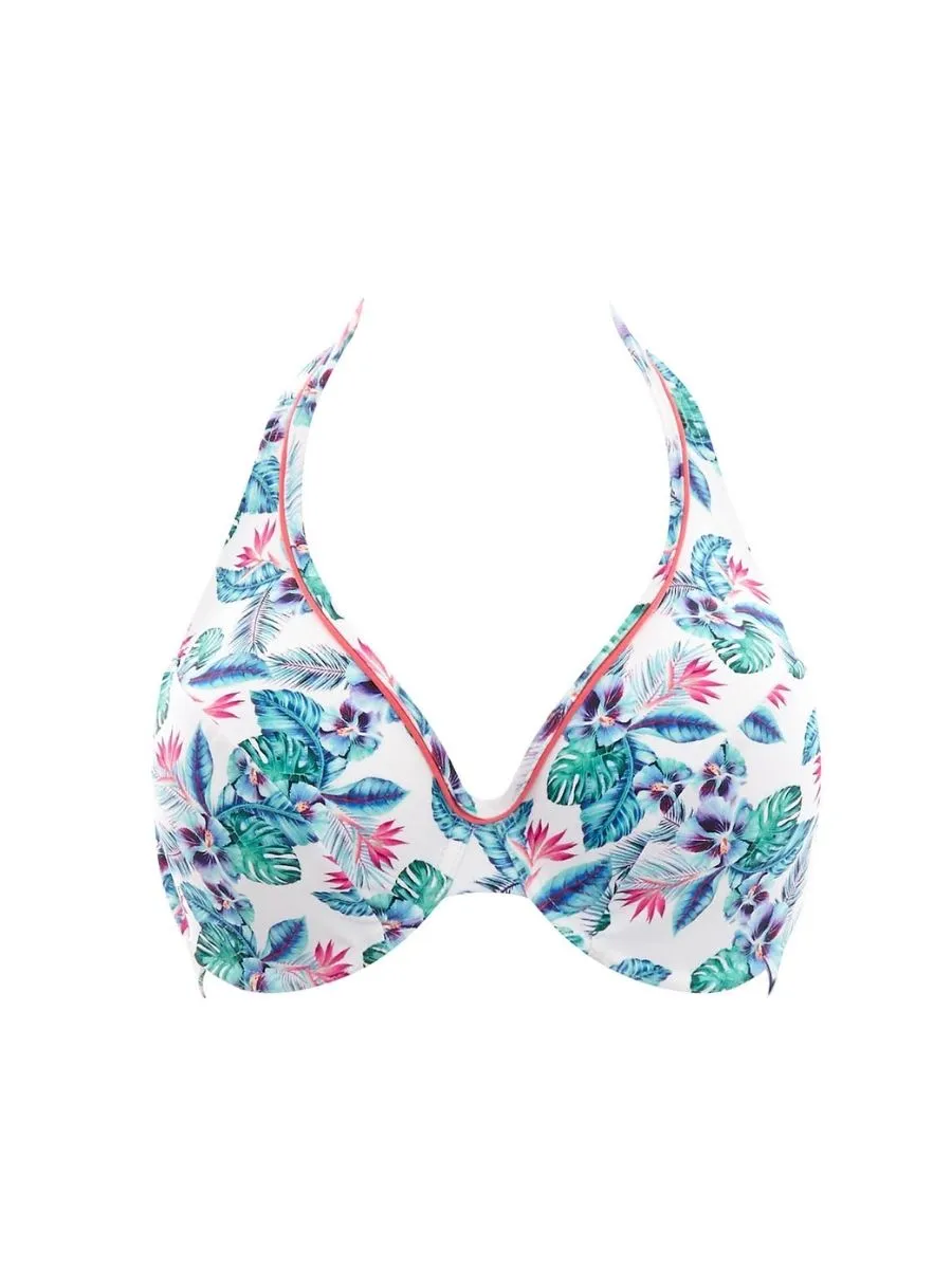 Elle Halterneck Bikini Top - White/Tropical
