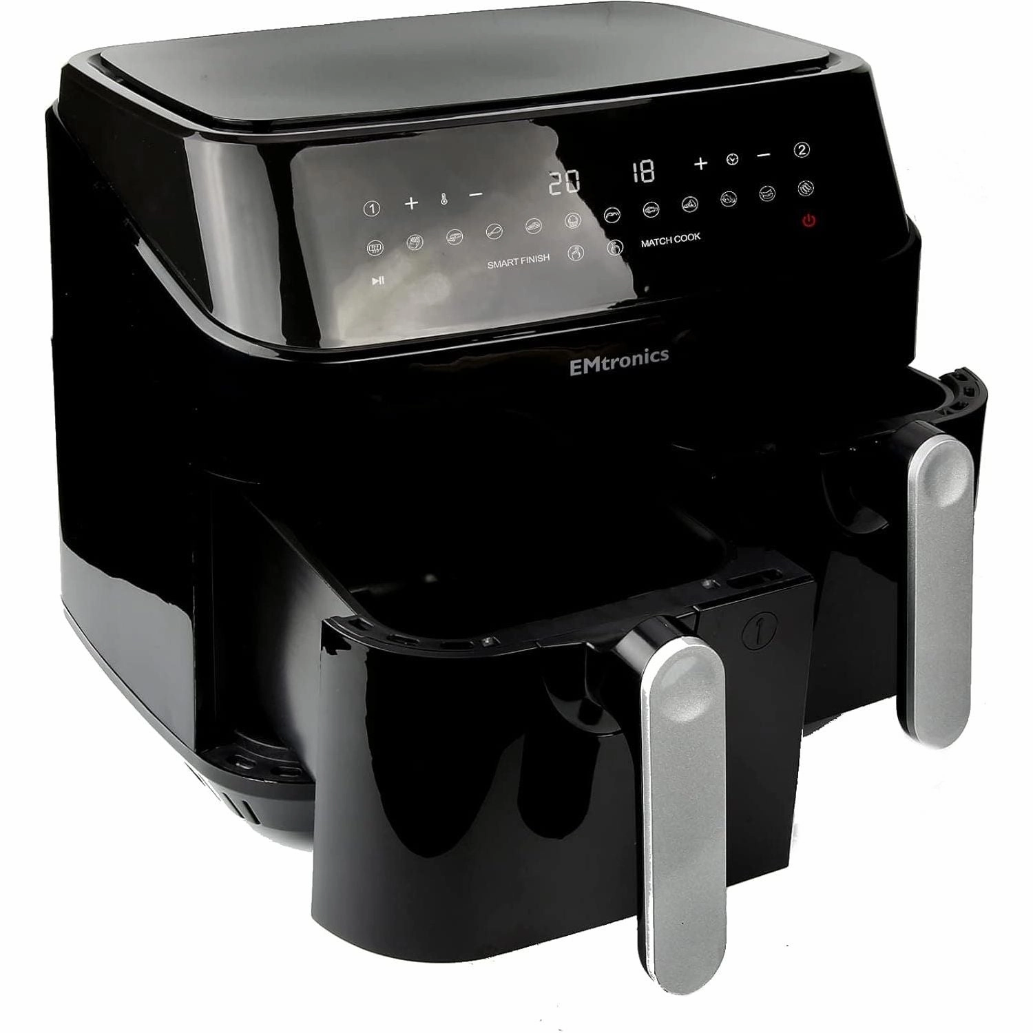 EMtronics EMDAF9LD Dual Air Fryer Extra Large Family Size Double XL 9 Litre Digital with 12 Pre-Set Menus for Oil Free & Low Fat Healthy Cooking, 60-Minute Timer - Black