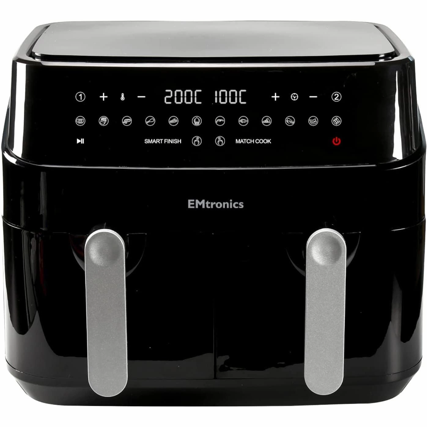 EMtronics EMDAF9LD Dual Air Fryer Extra Large Family Size Double XL 9 Litre Digital with 12 Pre-Set Menus for Oil Free & Low Fat Healthy Cooking, 60-Minute Timer - Black