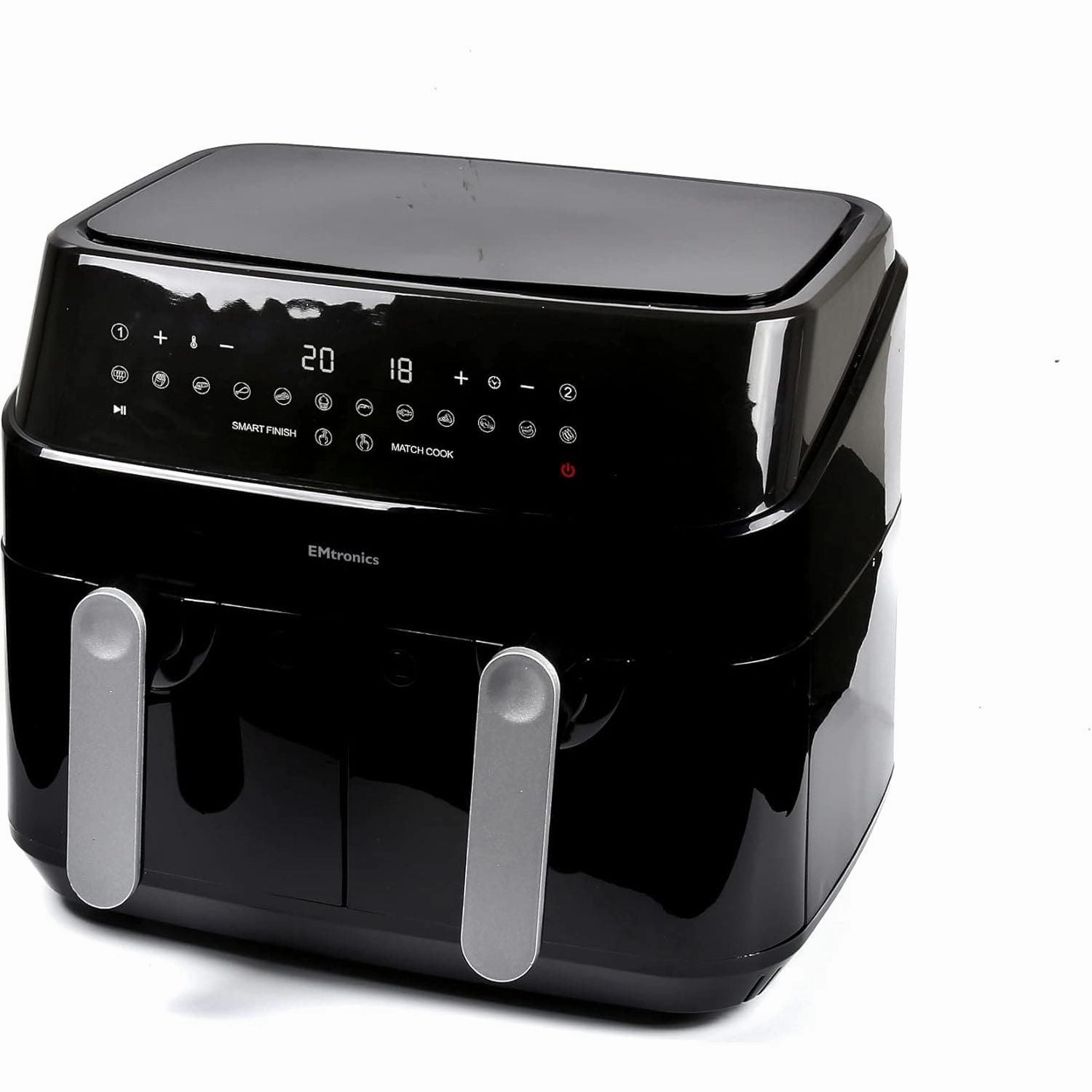 EMtronics EMDAF9LD Dual Air Fryer Extra Large Family Size Double XL 9 Litre Digital with 12 Pre-Set Menus for Oil Free & Low Fat Healthy Cooking, 60-Minute Timer - Black