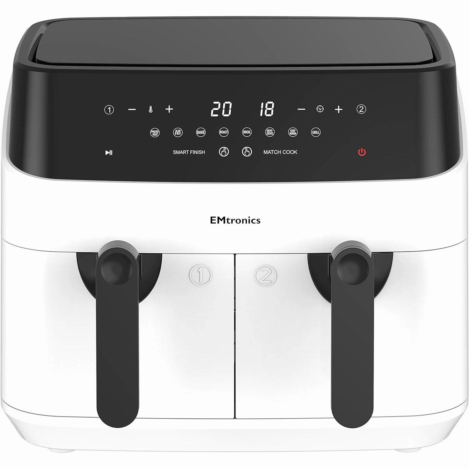 EMtronics WH Dual Air Fryer Extra Large Family Size Double XL 9 Litre - White