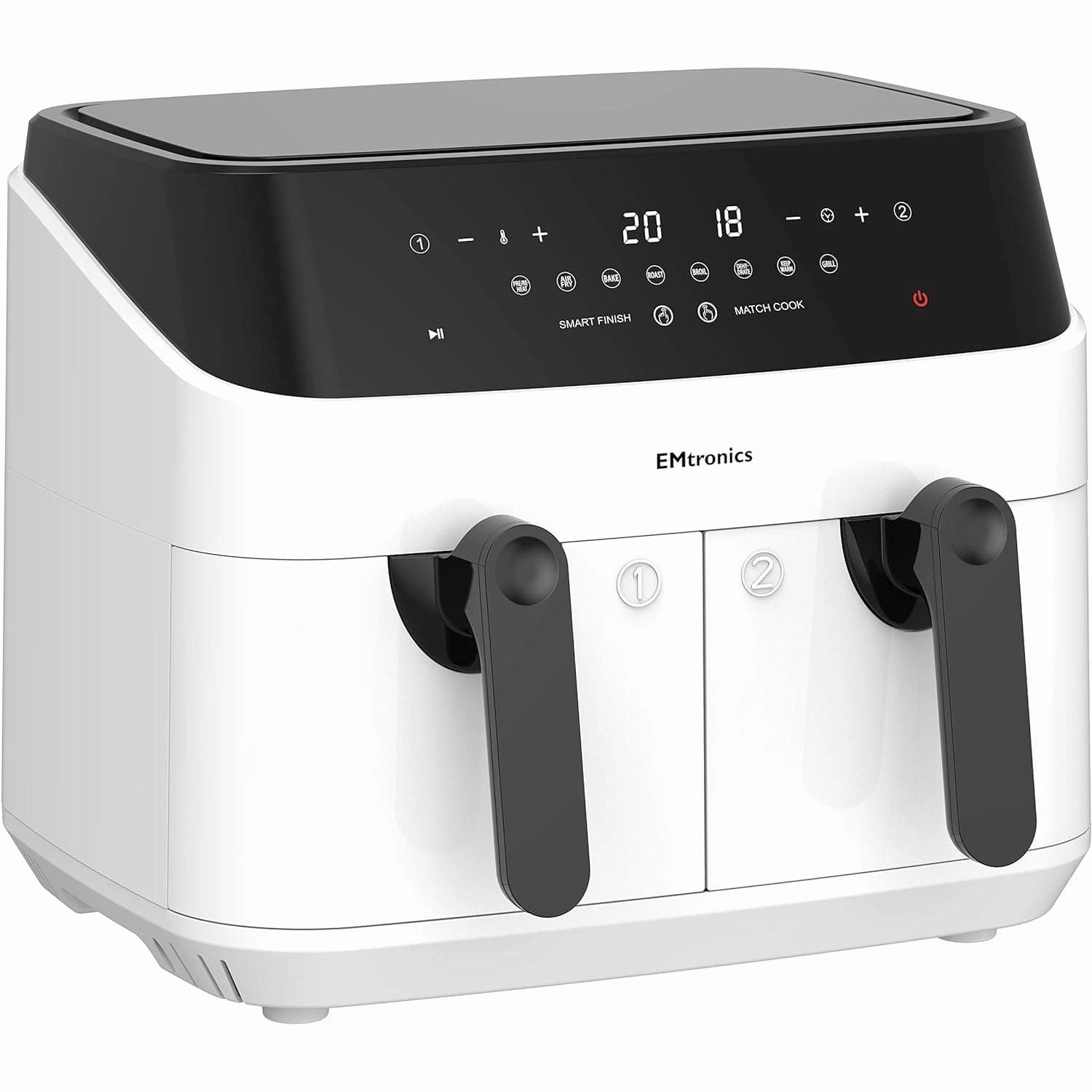 EMtronics WH Dual Air Fryer Extra Large Family Size Double XL 9 Litre - White