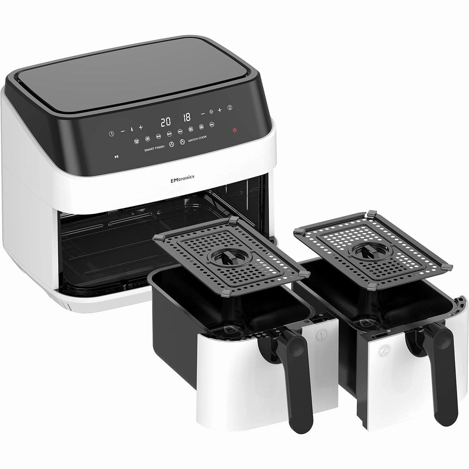 EMtronics WH Dual Air Fryer Extra Large Family Size Double XL 9 Litre - White