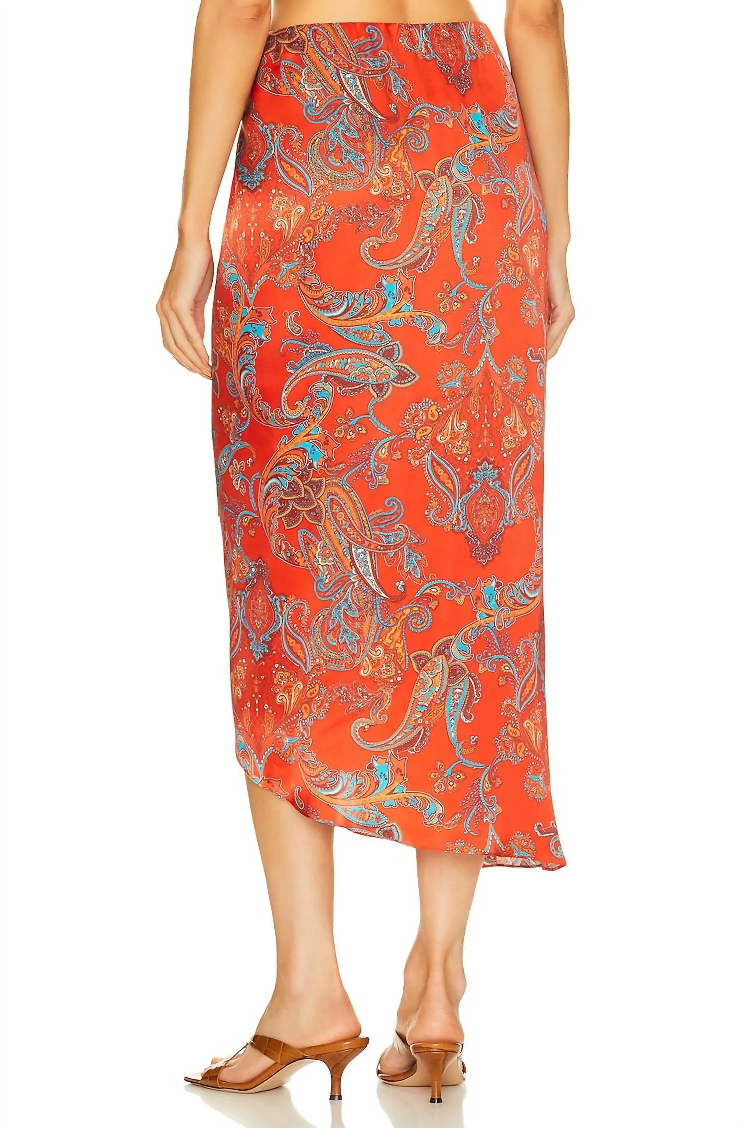 Esa Sarong Skirt In Fire Red Multi Paisley