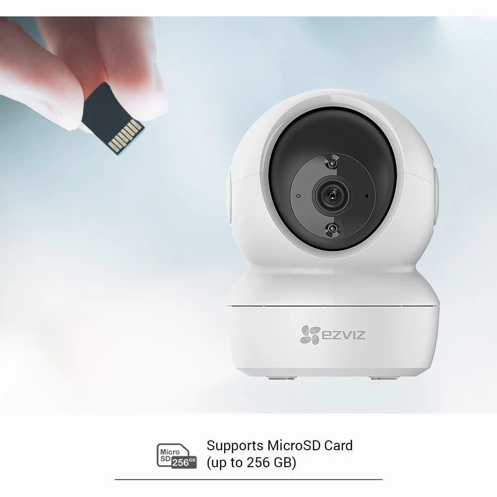 EZVIZ H6c Full HD Indoor Smart Home Security PTZ Camera Tracking 2MP Smart Night Vision, Auto Motion Tracking WiFi, Supports MicroSD Card -White