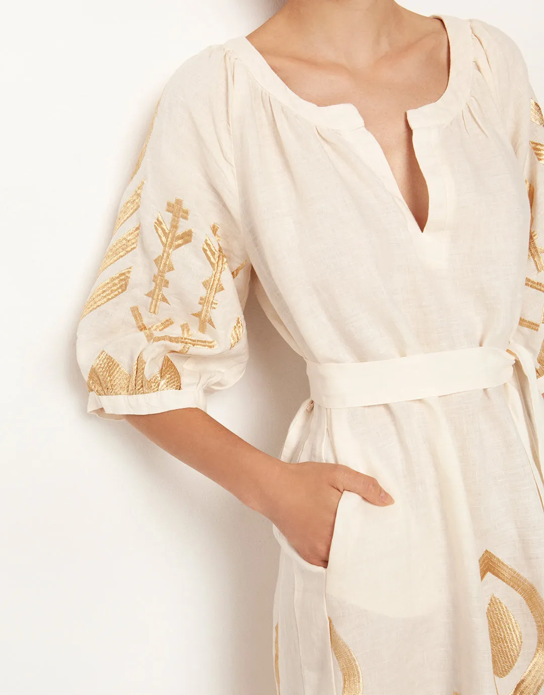 Feather Maxi Kaftan - Natural and Gold