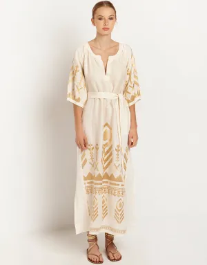 Feather Maxi Kaftan - Natural and Gold
