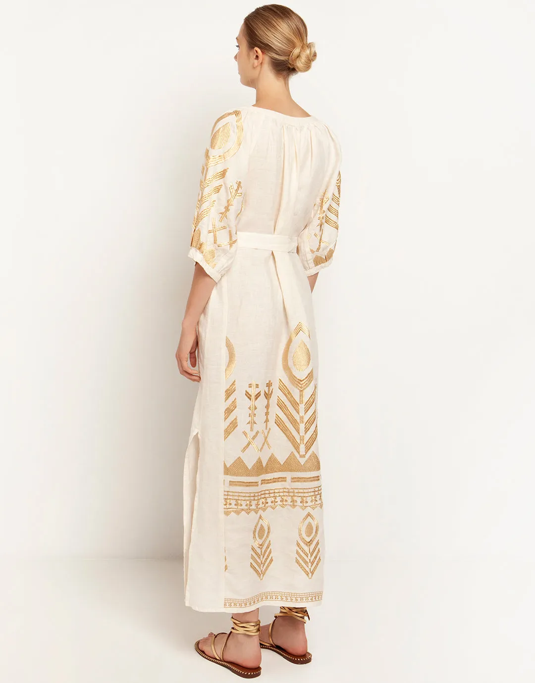 Feather Maxi Kaftan - Natural and Gold