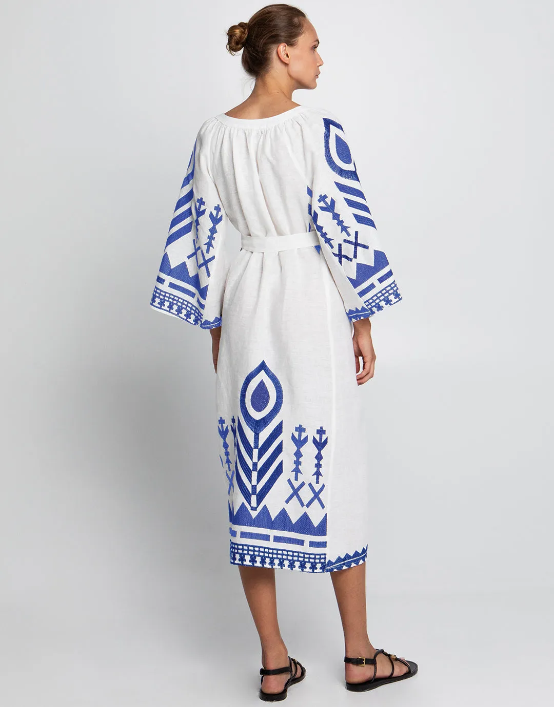 Feather Midi Kaftan  - White and Blue