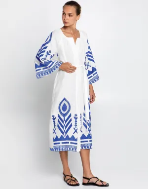Feather Midi Kaftan  - White and Blue