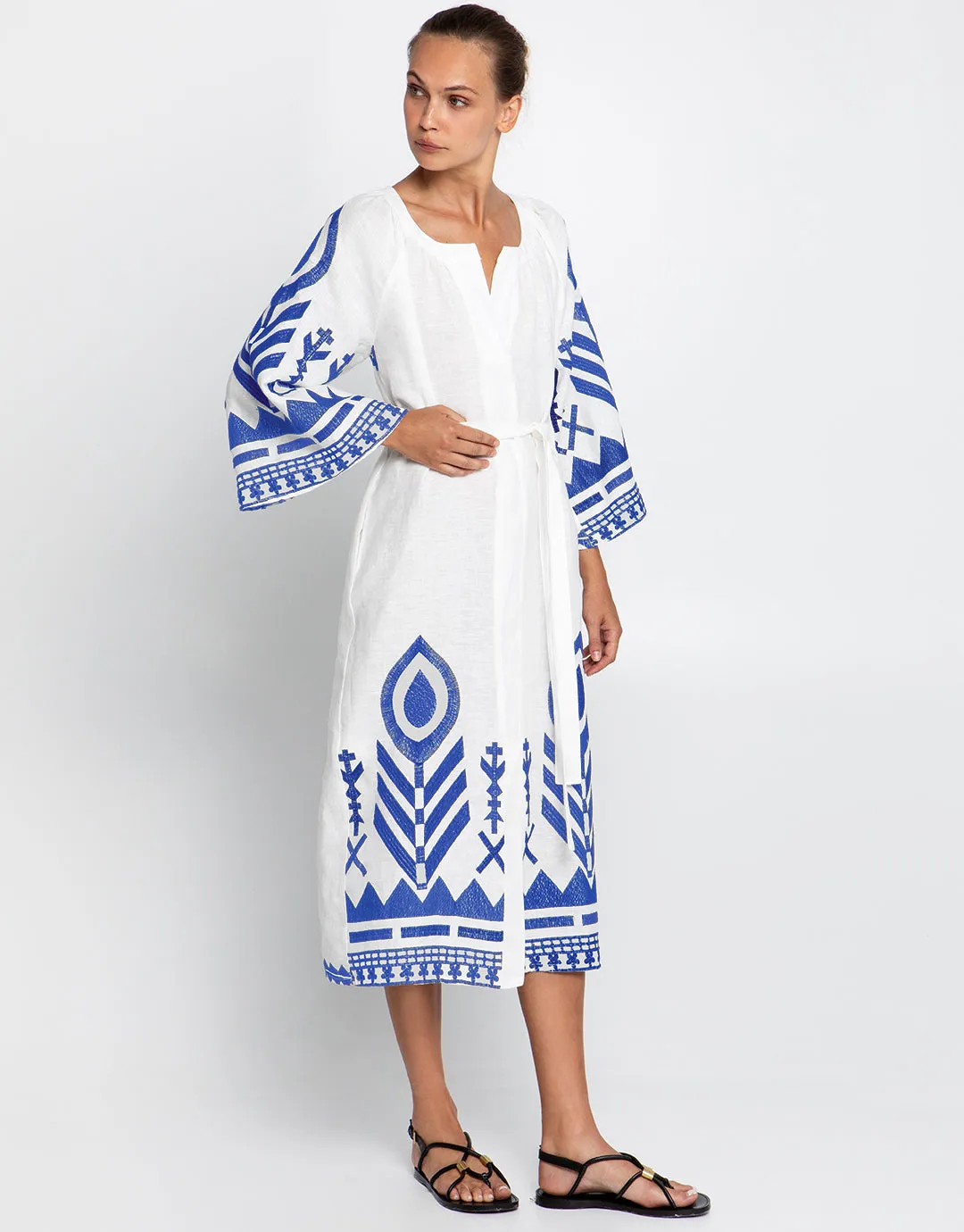 Feather Midi Kaftan  - White and Blue