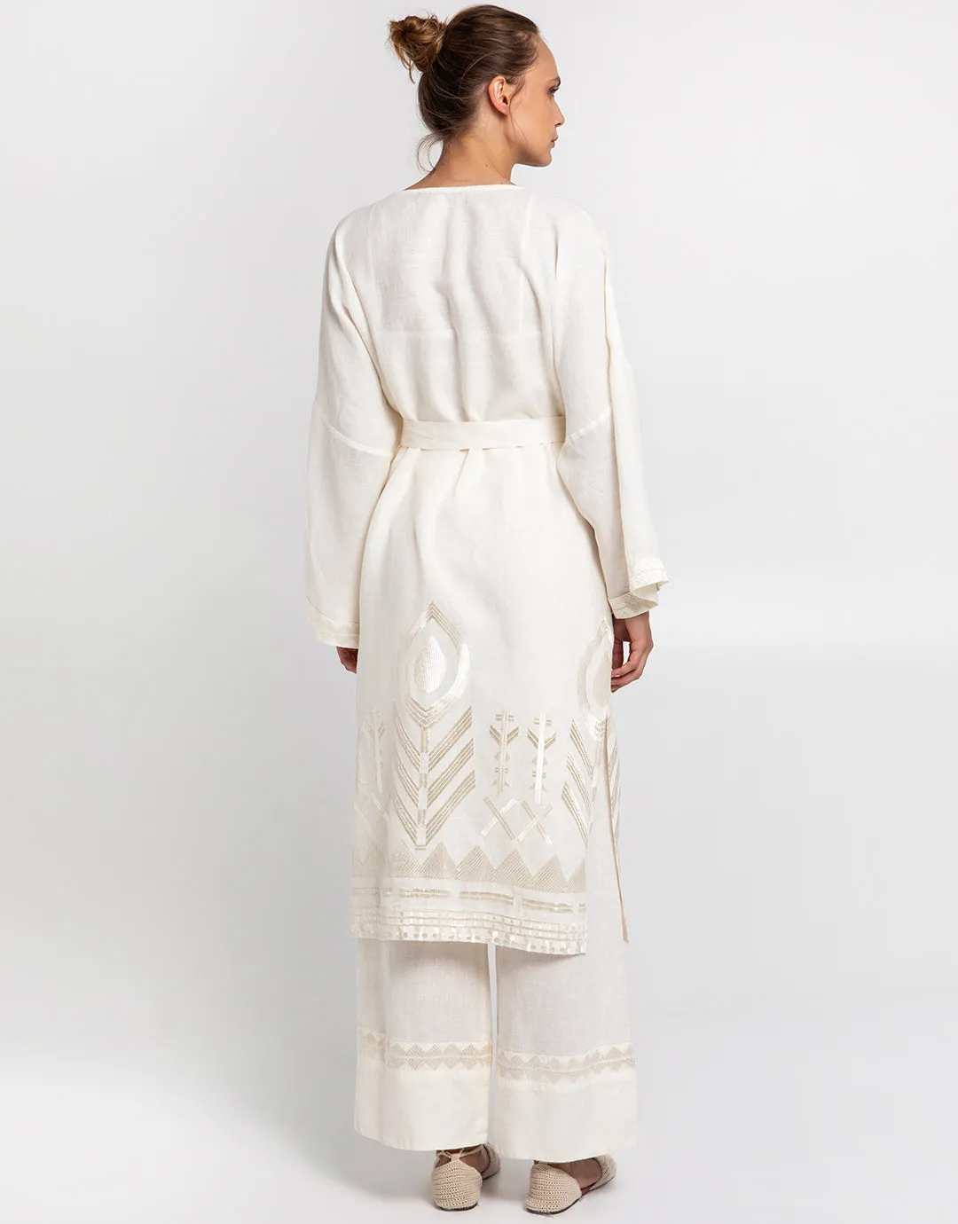 Feather Midi Kimono - Natural and Champagne
