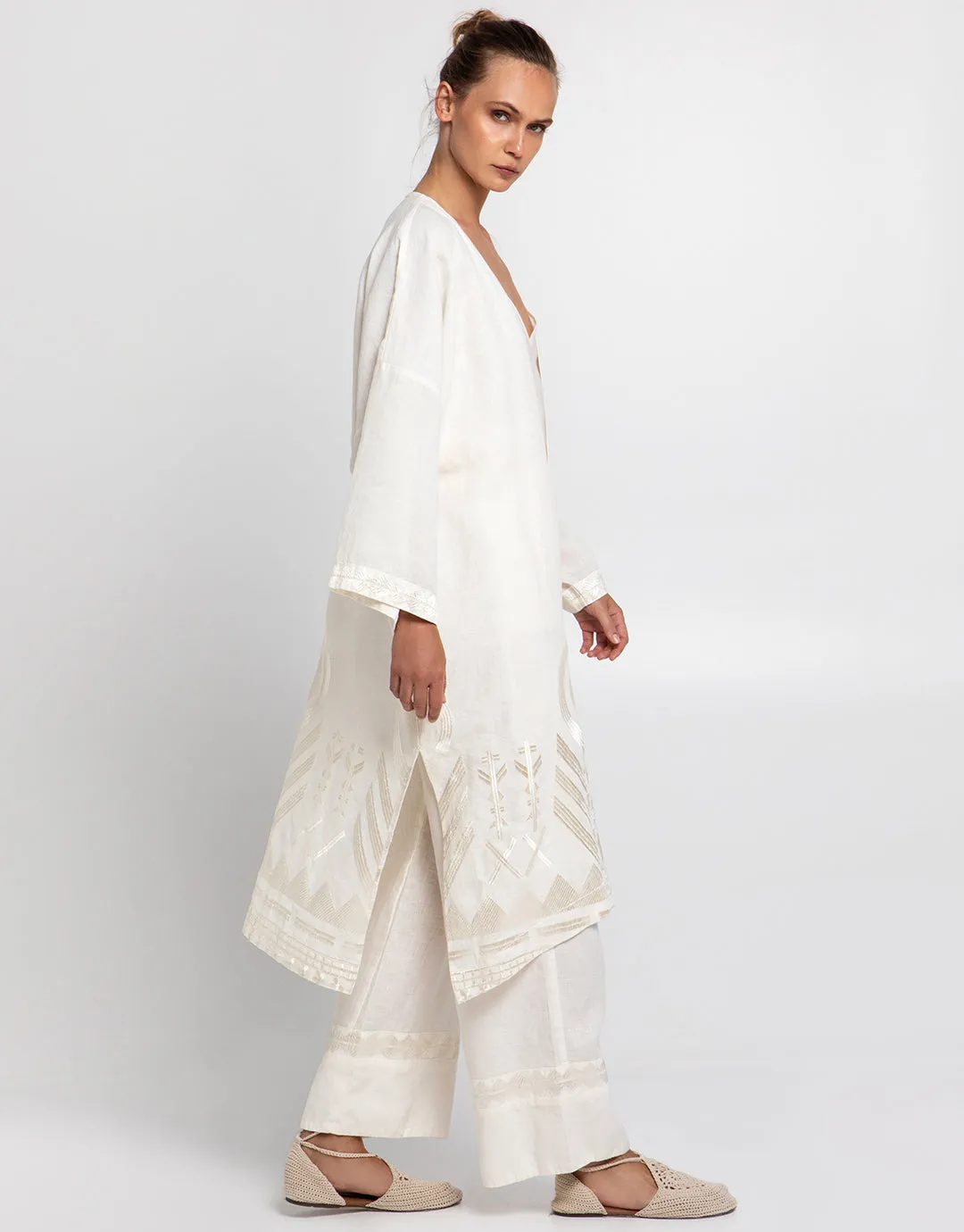Feather Midi Kimono - Natural and Champagne
