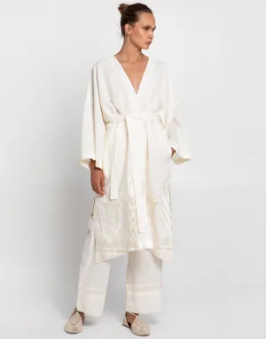 Feather Midi Kimono - Natural and Champagne