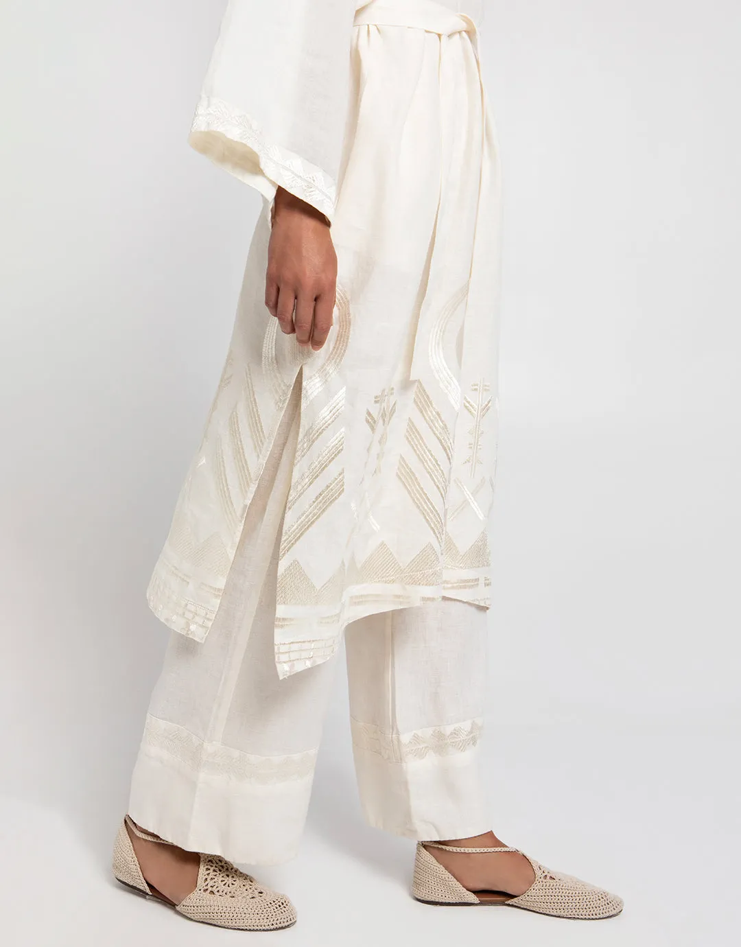 Feather Midi Kimono - Natural and Champagne