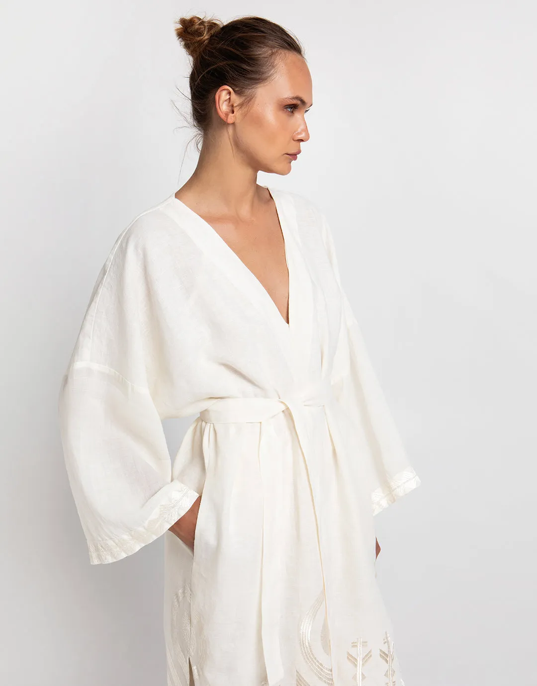 Feather Midi Kimono - Natural and Champagne