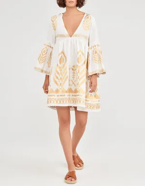 Feather Mini Dress - White and Gold