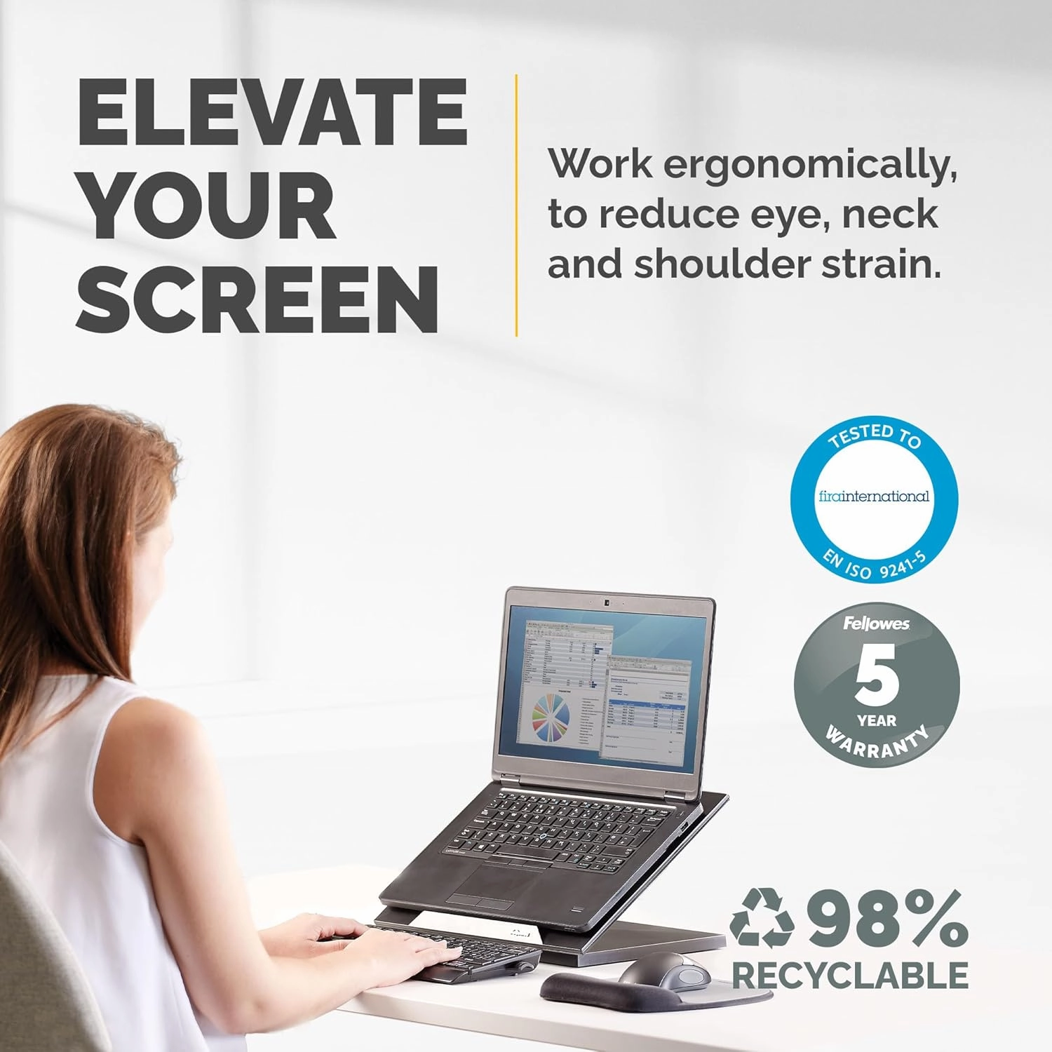 Fellowes Designer Suites Laptop Riser - Adjustable Ergonomic Stand for Laptops