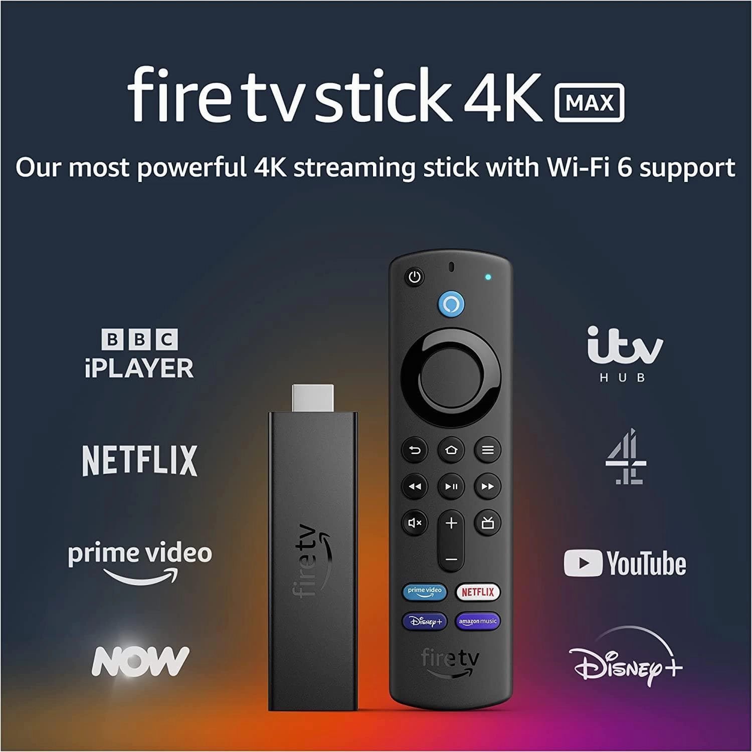 Fire TV Stick 4K Max | streaming device, Wi-Fi 6, Alexa Voice Remote.