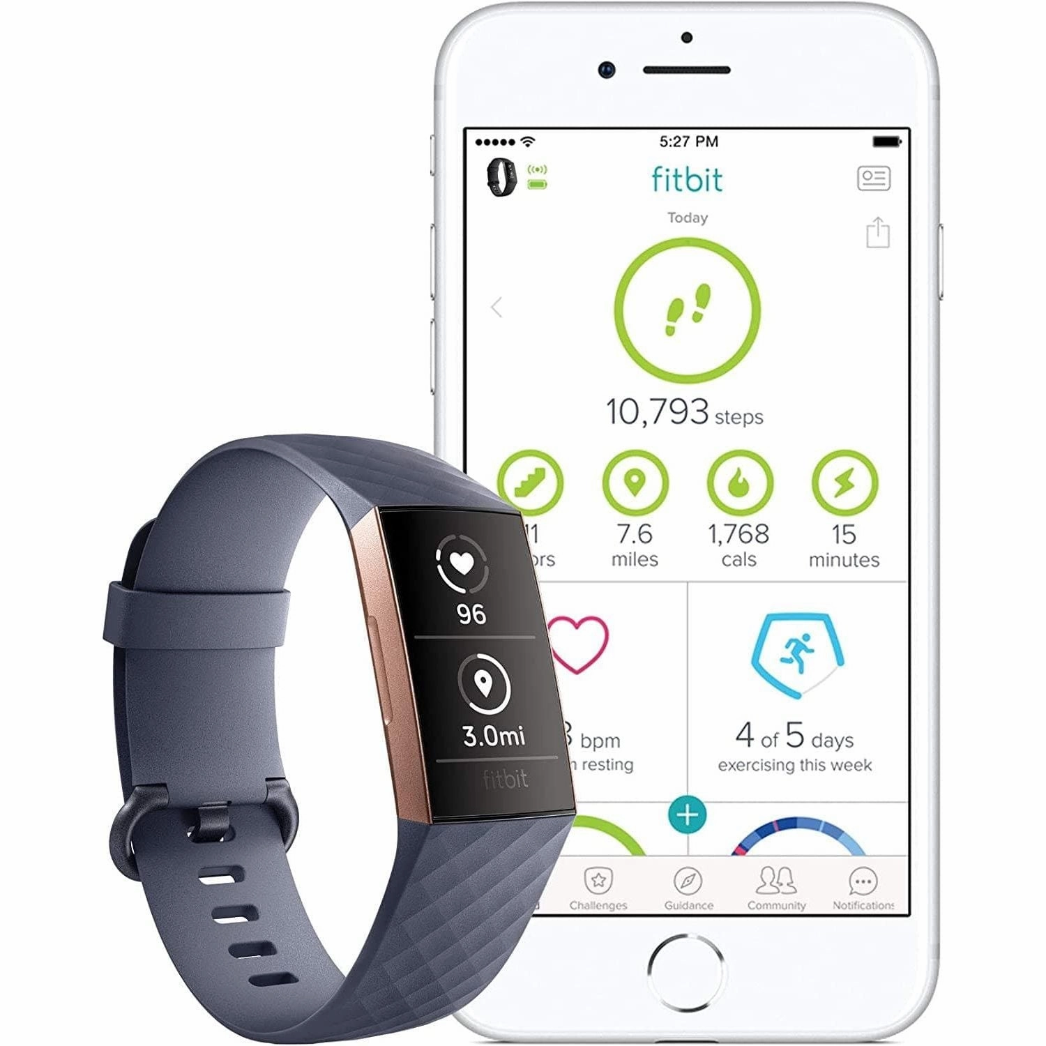 Fitbit Charge 3 Advanced Fitness Tracker with Heart Rate, Swim Tracking & 7 Day Battery - Rose-Gold/Grey, One Size