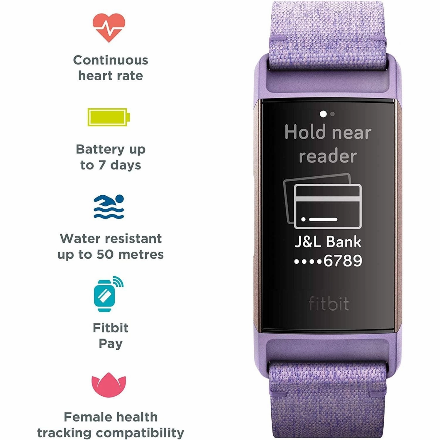 Fitbit Charge 3 NFC Special Edition Advanced Fitness Tracker with Heart Rate, Swim Tracking & 7 Day Battery - Rose-Gold/Lavender, One Size