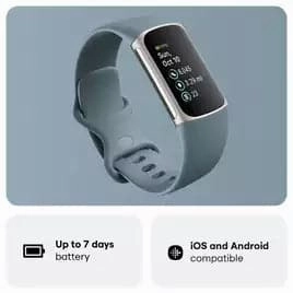 Fitbit Charge 5 Fitness Tracker - Platinum / Blue -  Advanced Health Tracker with GPS, Stress & Readiness Scores, Vibrant Display & 7-Day Battery.