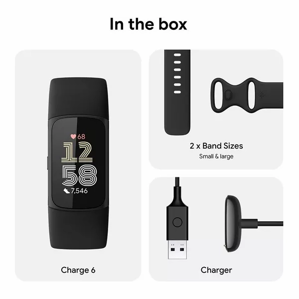 Fitbit Charge 6 Fitness Tracker - Obsidian/Black, Silicone Strap, Universal