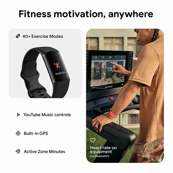 Fitbit Charge 6 Fitness Tracker - Obsidian/Black, Silicone Strap, Universal