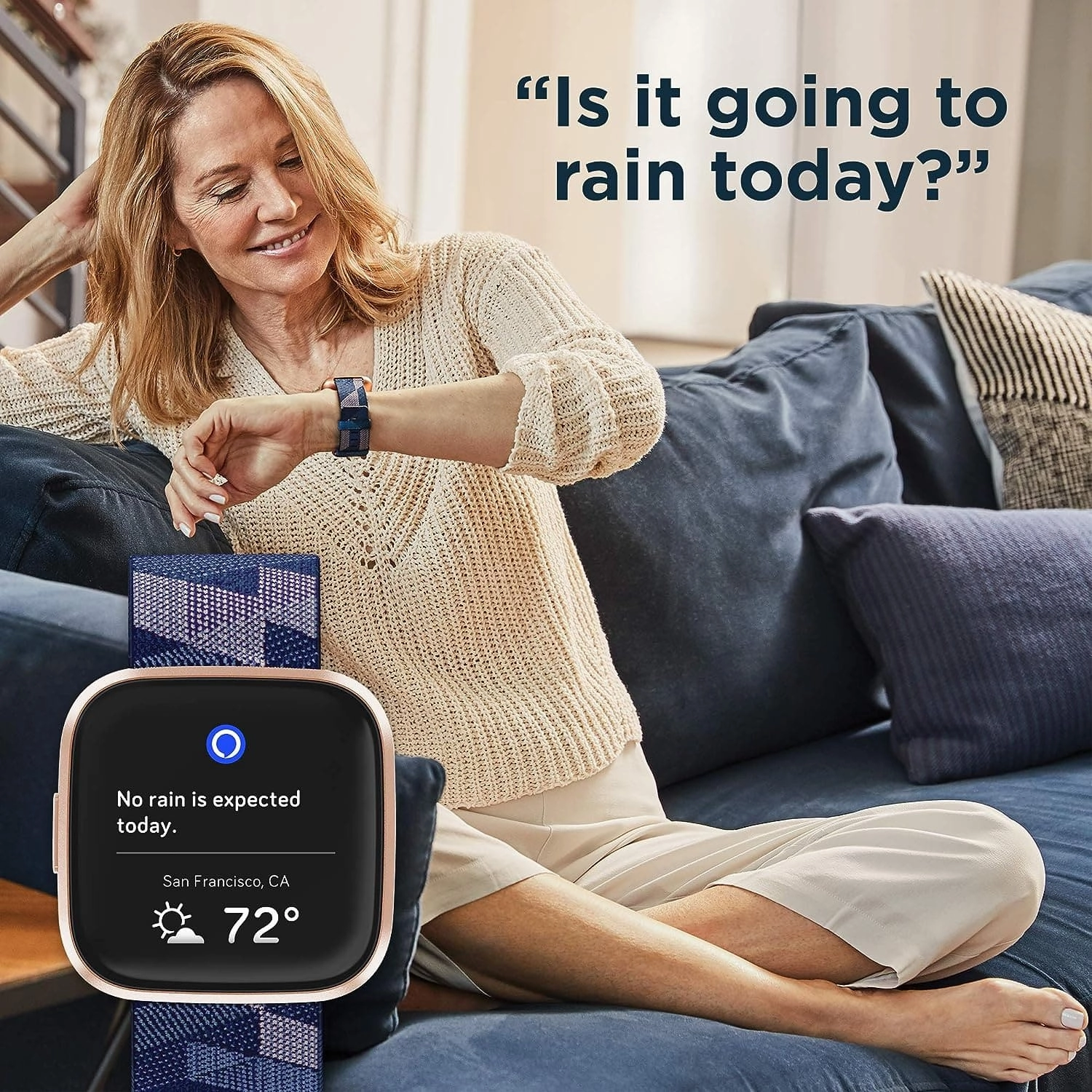 Fitbit Versa 2 Special Edition Health and Fitness Smart Watch with Heart Rate, Music, Alexa Built-In, Sleep and Swim Tracking, Navy and Pink Woven/Copper Rose, One Size (S and L Bands Included)