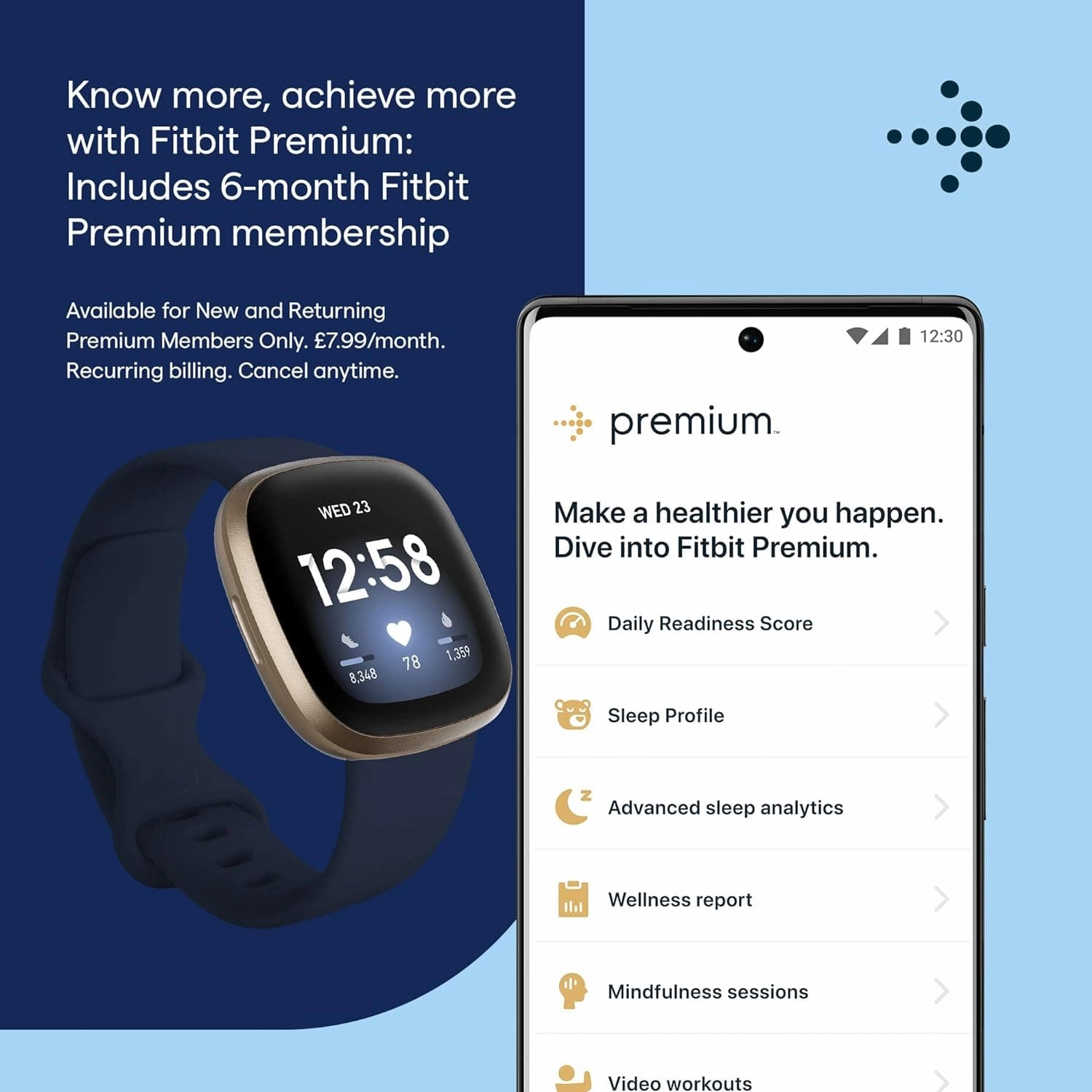 Fitbit Versa 3 Smartwatch  GPS, Heart Rate, Voice Assistant, 6  Days Battery