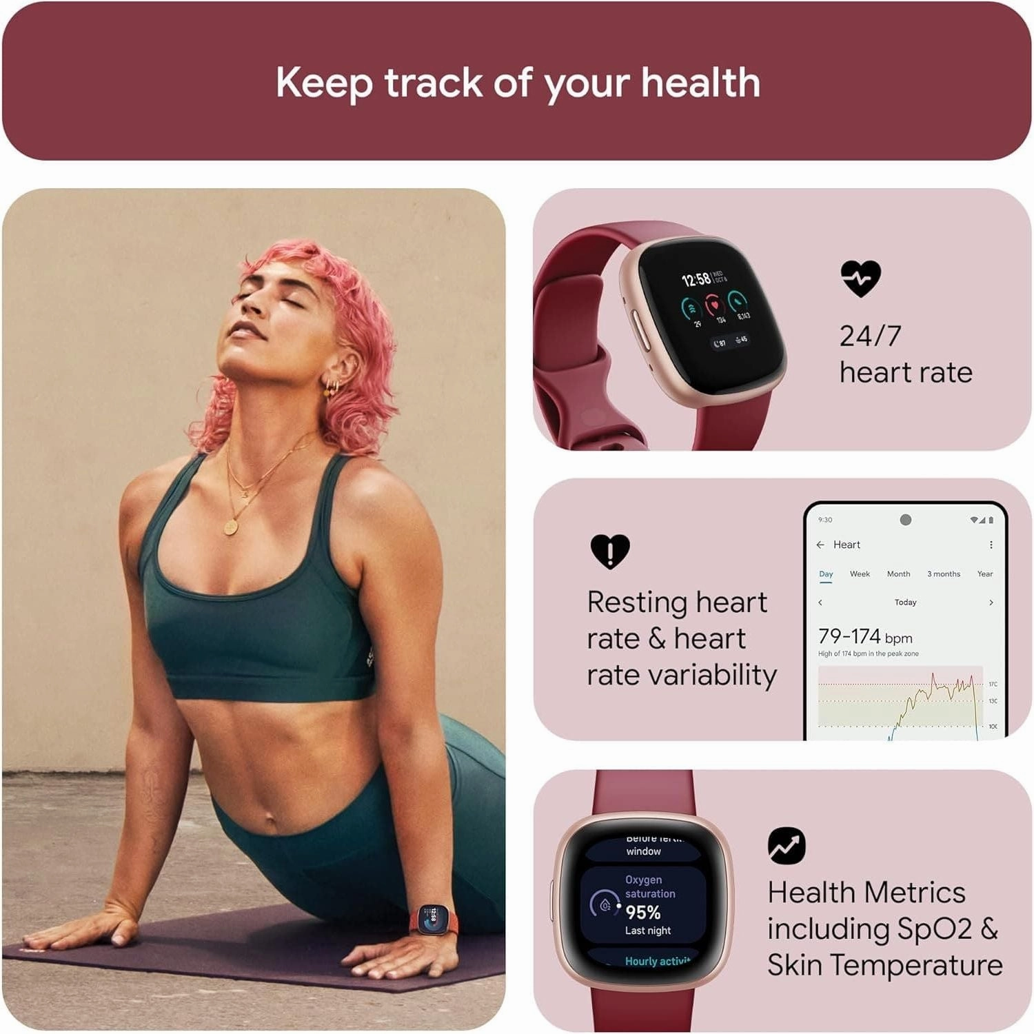 Fitbit Versa 4 Fitness Smartwatch with built-in GPS and up to 6 days battery life - compatible with Android and iOS.