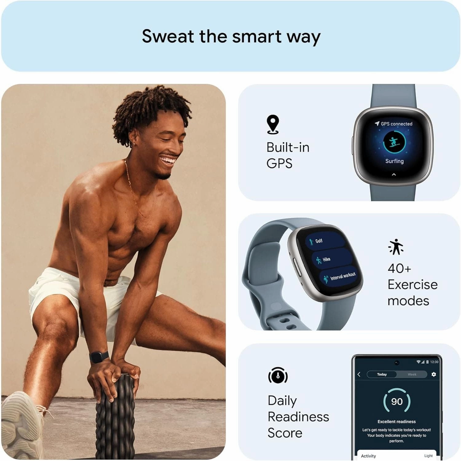 Fitbit Versa 4 Fitness Smartwatch with built-in GPS and up to 6 days battery life - compatible with Android and iOS.