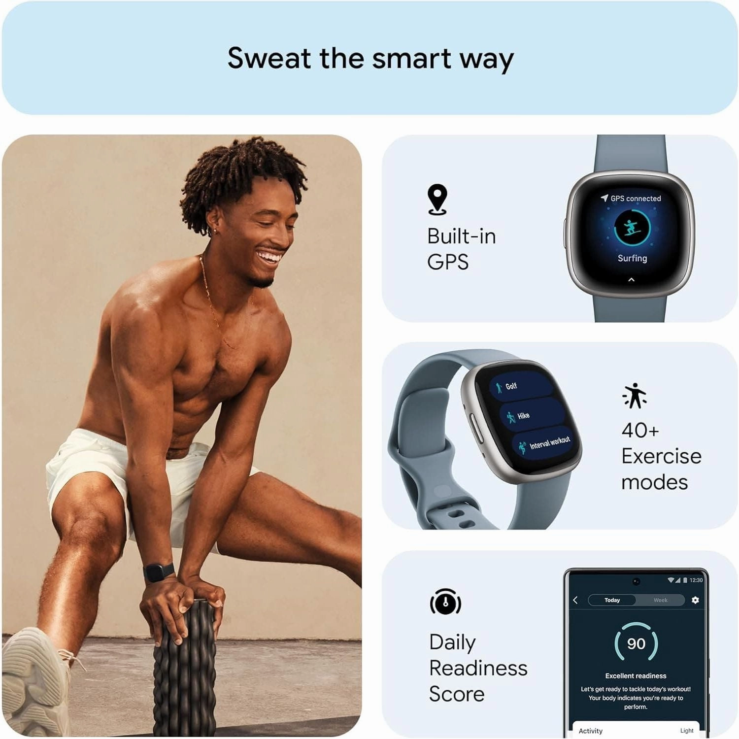 Fitbit Versa 4 Fitness Smartwatch with built-in GPS and up to 6 days battery life - compatible with Android and iOS.