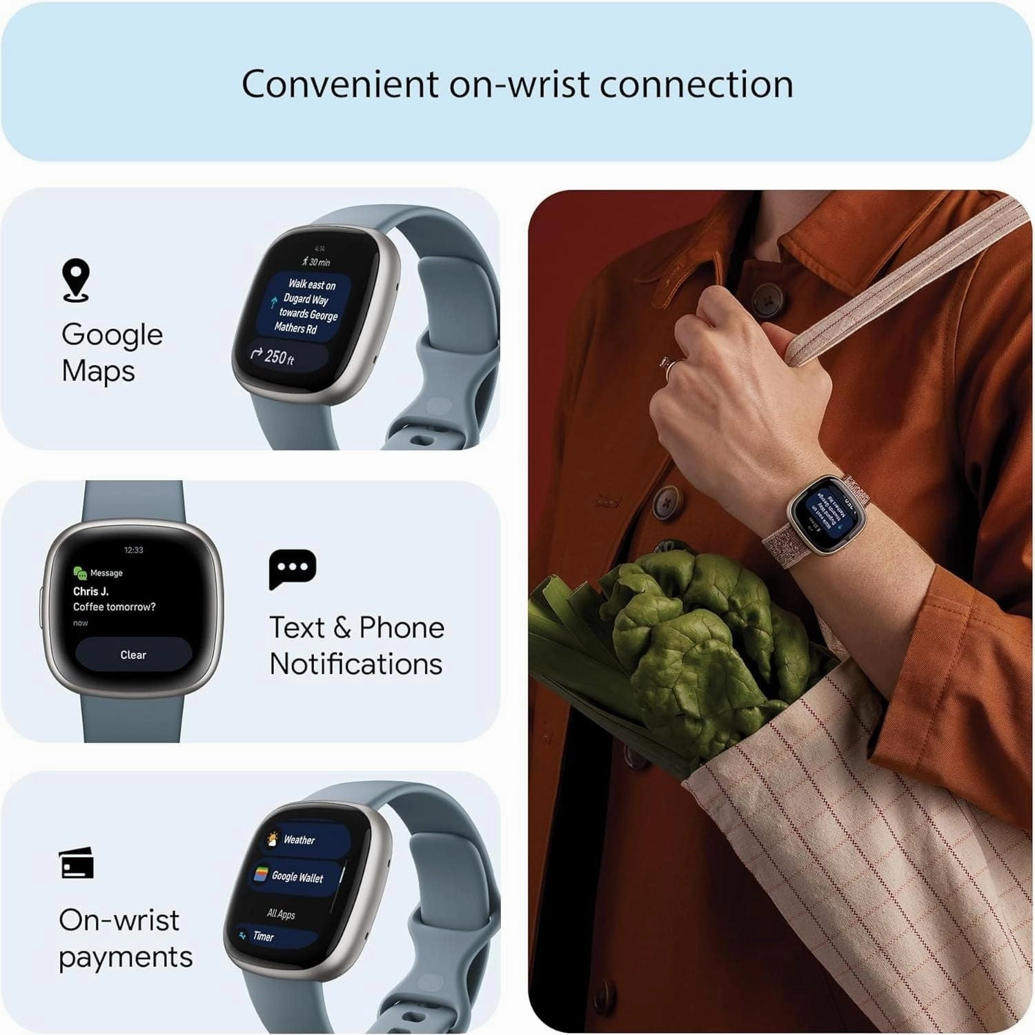 Fitbit Versa 4 Fitness Smartwatch with built-in GPS and up to 6 days battery life - compatible with Android and iOS.