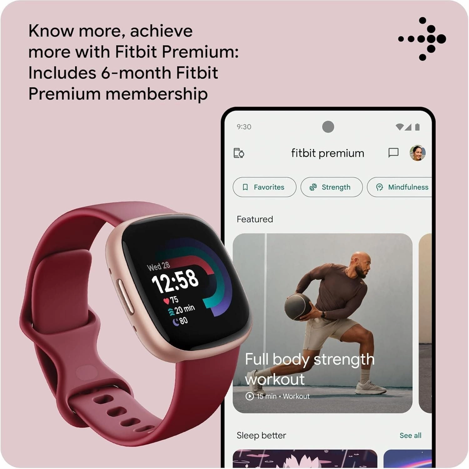 Fitbit Versa 4 Fitness Smartwatch with built-in GPS and up to 6 days battery life - compatible with Android and iOS.