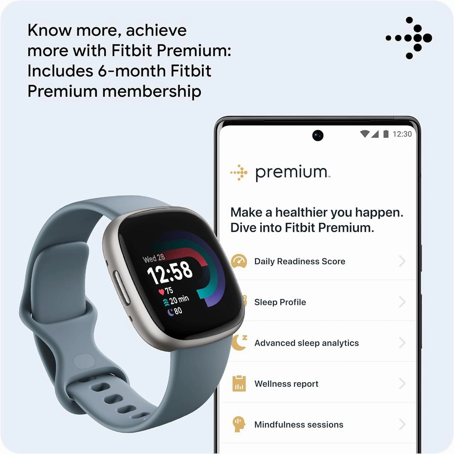Fitbit Versa 4 Fitness Smartwatch with built-in GPS and up to 6 days battery life - compatible with Android and iOS.