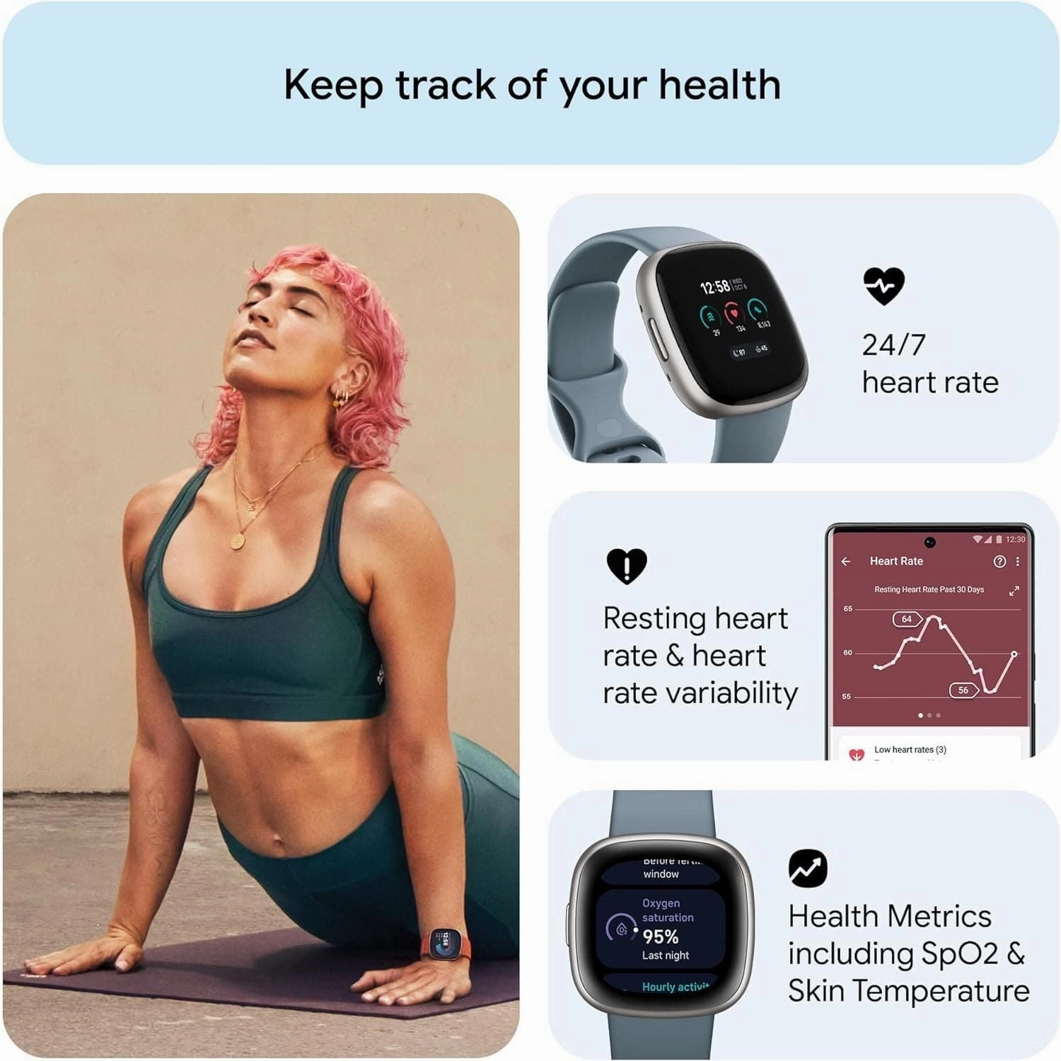 Fitbit Versa 4 Fitness Smartwatch with built-in GPS and up to 6 days battery life - compatible with Android and iOS.