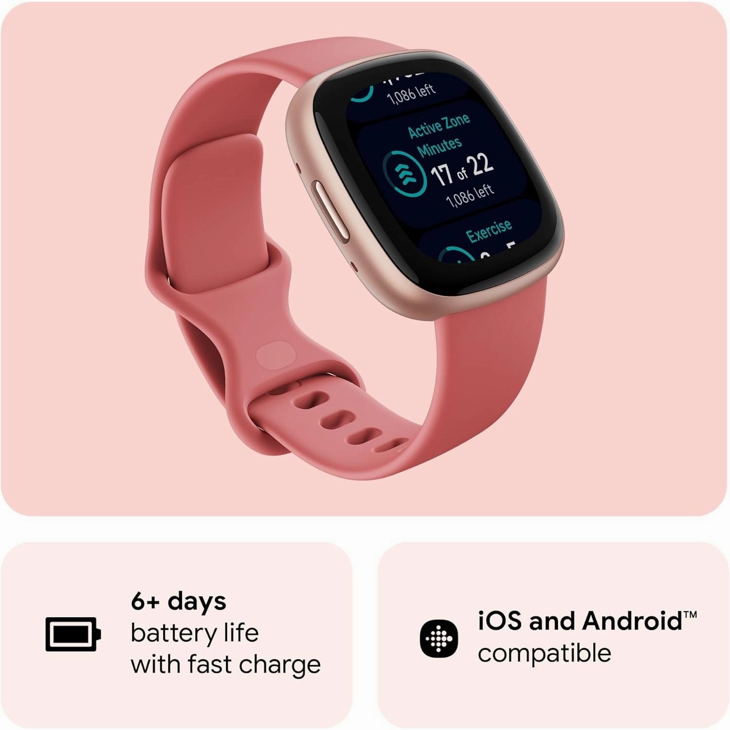 Fitbit Versa 4 Smart Watch - Pink Sand / Copper Rose
