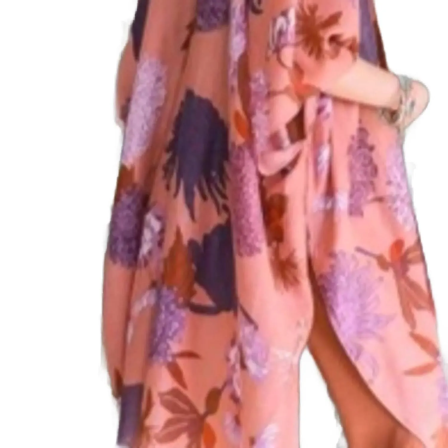 Floral Motif Boho Festival Cover Up Kimono In Roseclay