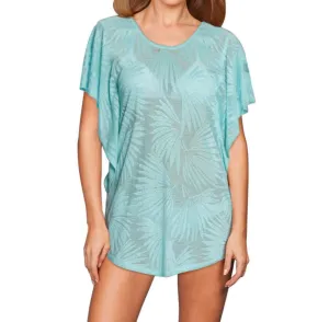 Flutter Sleeve Tunic Cover Up In Aqua
