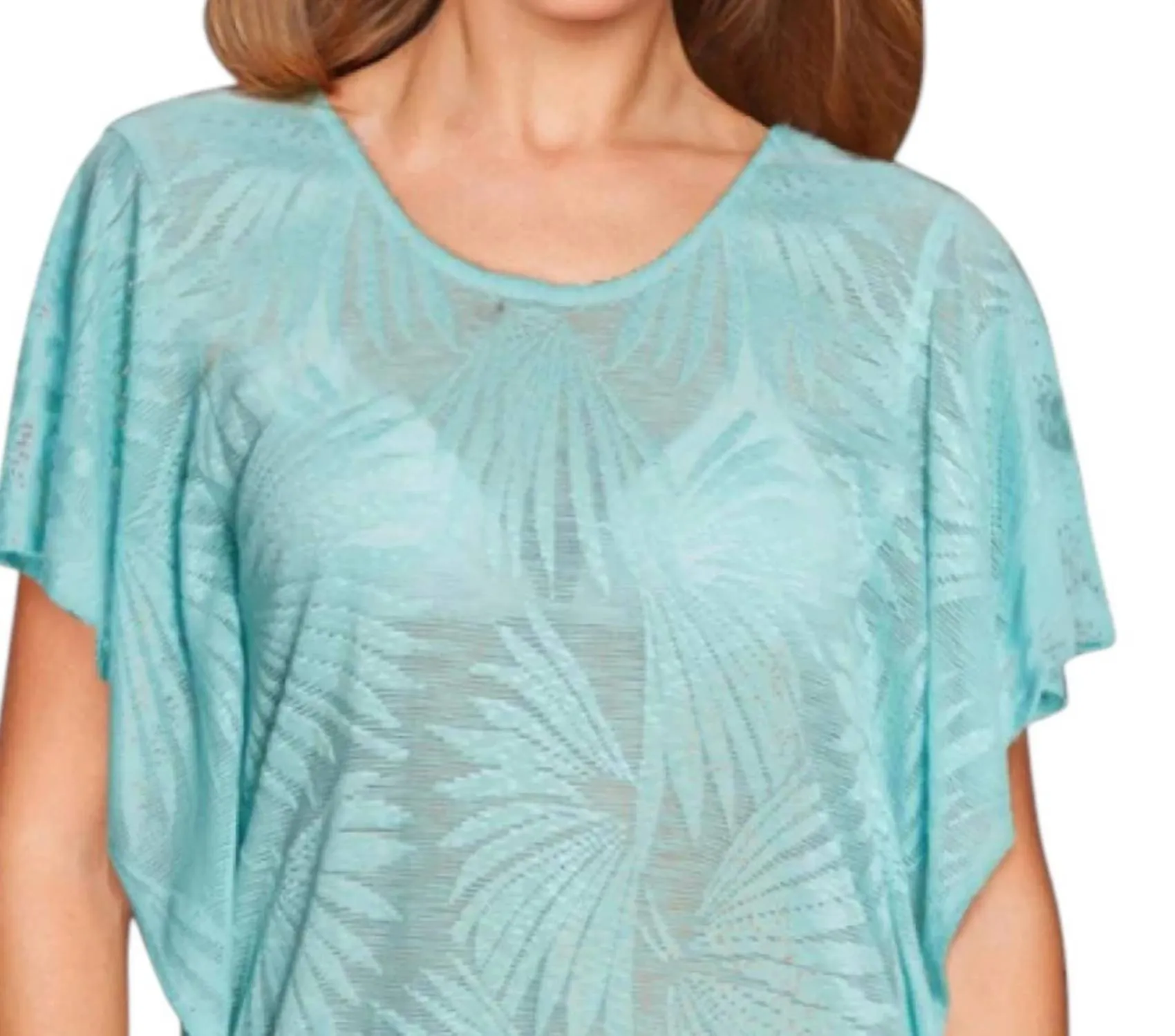 Flutter Sleeve Tunic Cover Up In Aqua