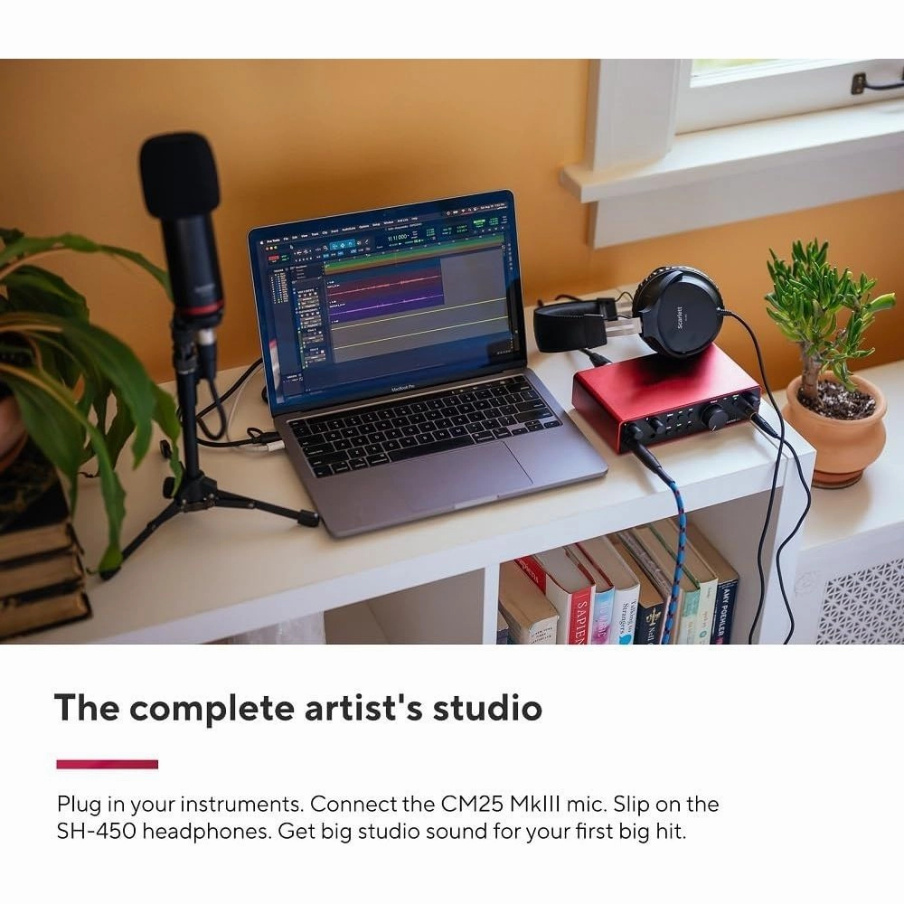 Focusrite Scarlett 2i2 Studio 4th Gen USB Audio Interface Bundle  Condenser Mic & Headphones for Recording & Streaming